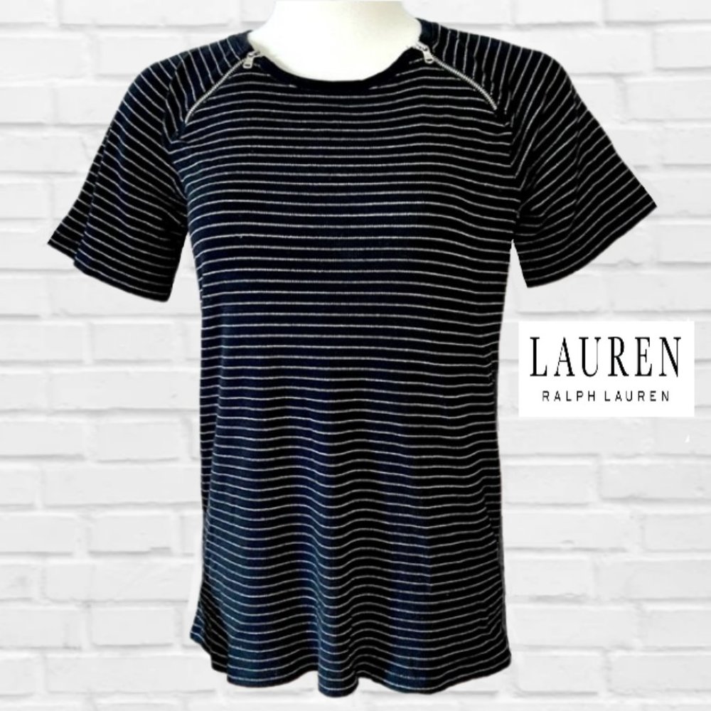 Lauren Ralph Lauren Black And Silver Short Sleeve Knit Top (1X) Like New